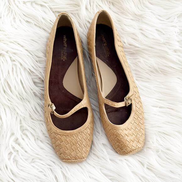 WHAT'S WHAT x AEROSOLES | Tan Woven Leather Square Toe Flats Mary Janes | Size 7 - Picture 1 of 8